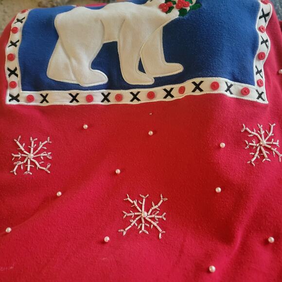 Bechamel Womens Christmas Shirt Size Large Red Polar Bear Snowflake Cotton Retro - Picture 6 of 10